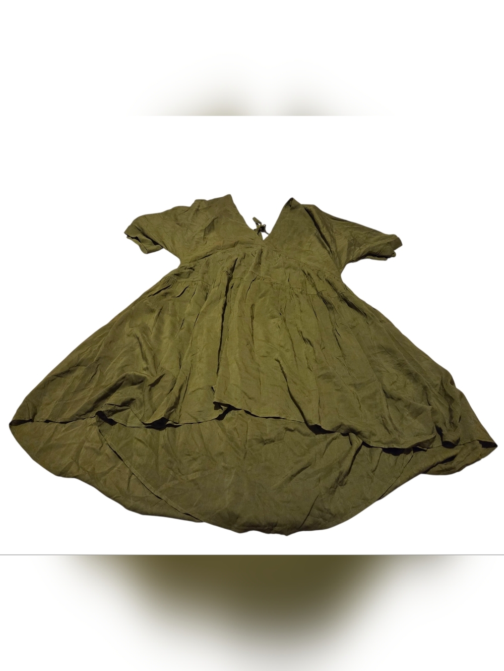 Women’s Medium OLAESA Olive Short Sleeve Tunic V-Neck Babydoll Dress